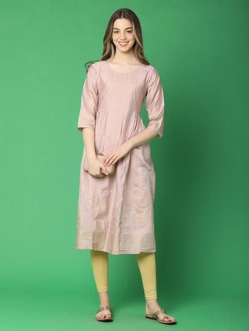 women round neck foil printed straight kurta - 20414682 - Very Small Image - 1