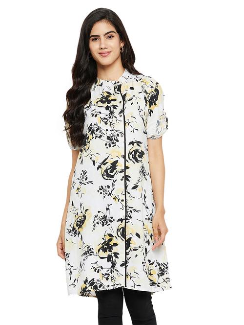 white printed mandarin neck straight kurta - 20417069 - Very Small Image - 1