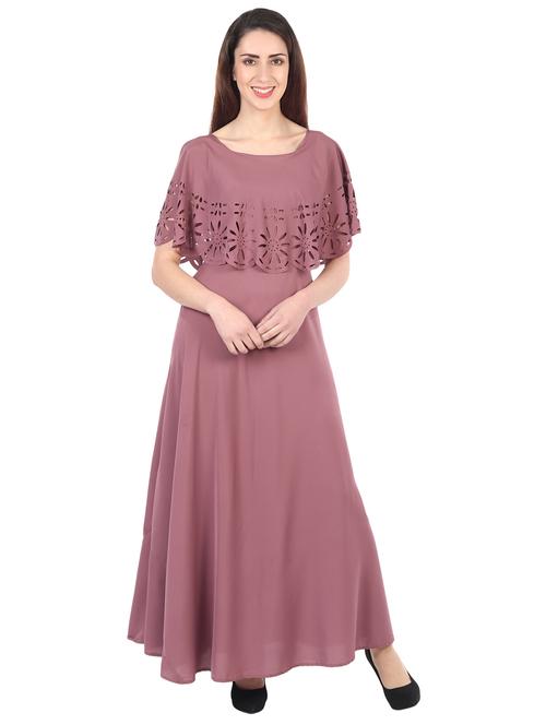 taupe self design maxi dress - 20417107 - Very Small Image - 1
