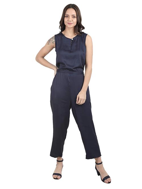 navy blue solid sleeveless jumpsuit - 20417150 - Very Small Image - 1