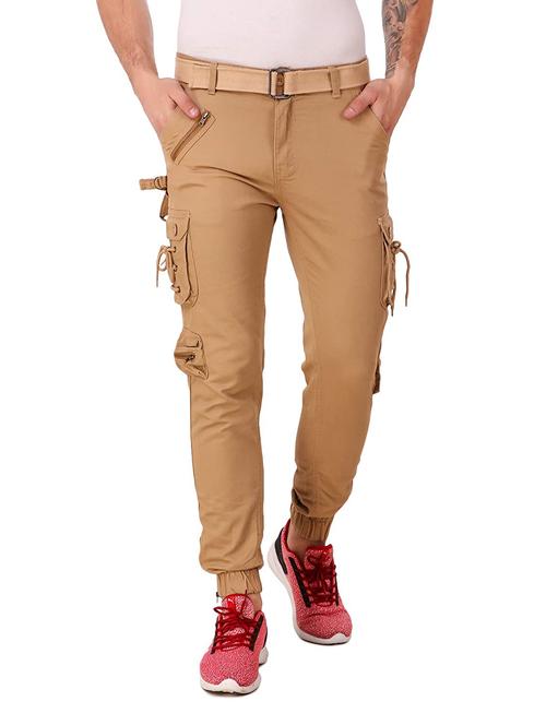 men solid khaki cotton blend cargo casual trouser - 20417164 - Very Small Image - 1