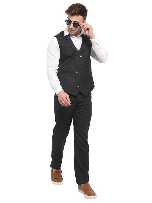 men solid black cotton blend 2-piece suit - 20417349 - Very Small Image - 1