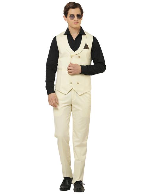 men solid cream cotton blend 2-piece suit - 20417350 - Very Small Image - 1