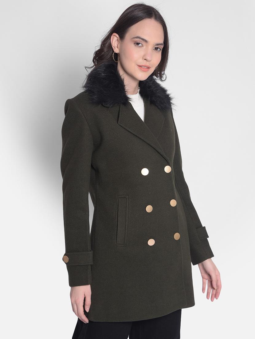 green solids full sleeves trench coat - 20417444 - Zoom Image - 1