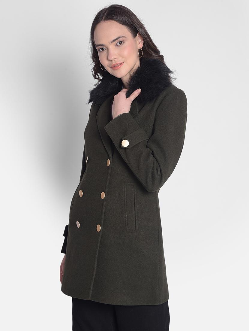 green solids full sleeves trench coat - 20417444 - Standard Image - 2