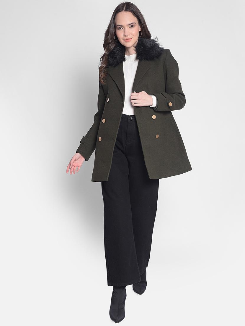 green solids full sleeves trench coat - 20417444 - Standard Image - 4