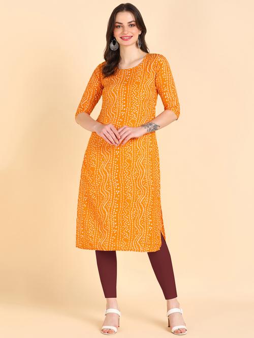 mustard bandhani print straight kurta - 20417459 - Very Small Image - 1