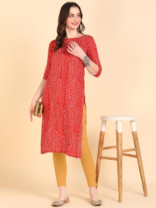 women red bandhani printed straight kurta - 20417461 - Very Small Image - 1
