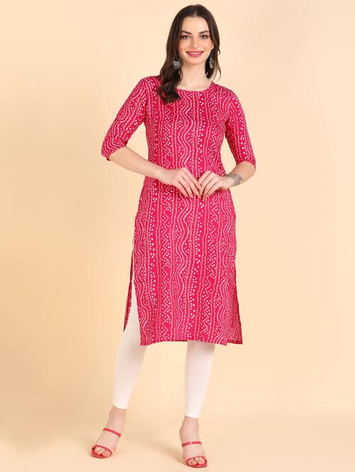 women pink bandhani printed straight kurta - 20417465 - Very Small Image - 1
