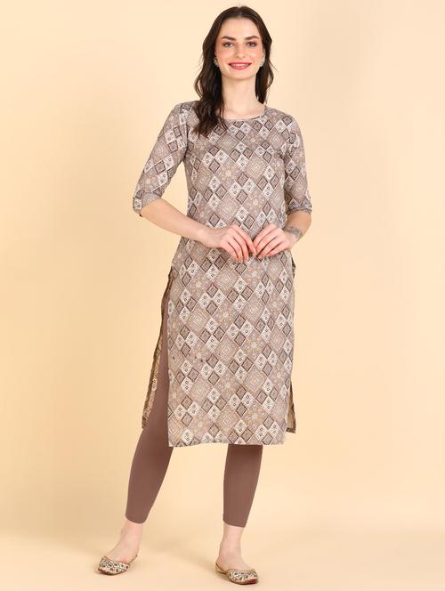 beige printed straight kurta - 20417477 - Very Small Image - 1
