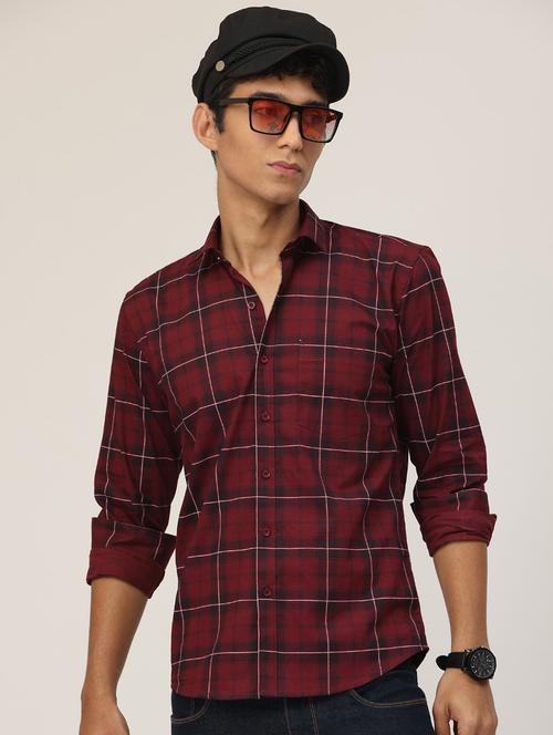 maroon checkered casual shirt - 20418165 - Very Small Image - 1