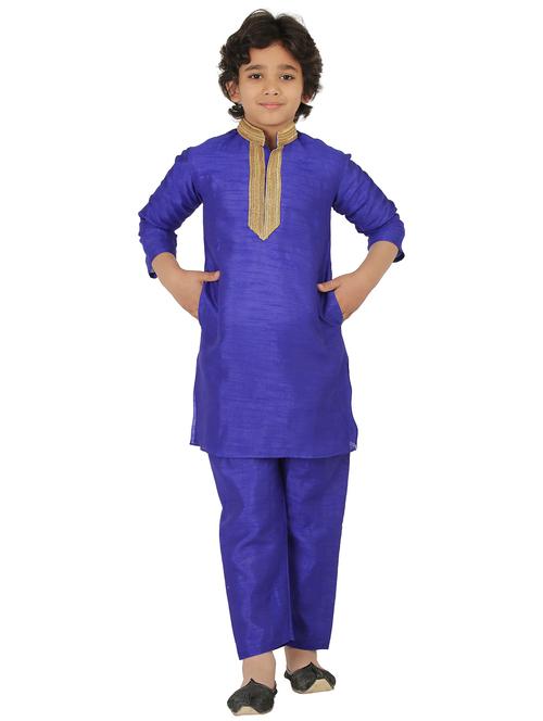 boys embroidered mandarin collar kurta pajama set - 20418292 - Very Small Image - 1