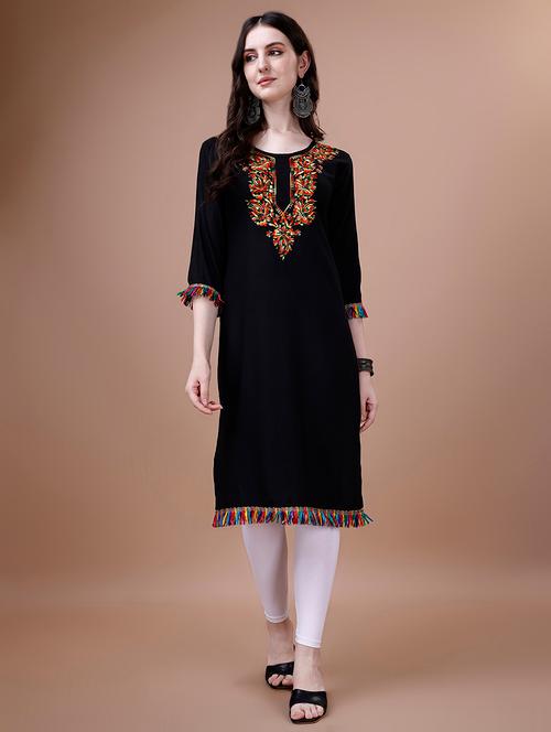 navy blue three quarter sleeve straight kurta - 20418836 - Very Small Image - 1