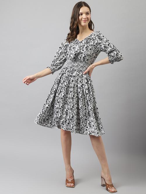 black abstract print fit & flare dress - 20418998 - Very Small Image - 1