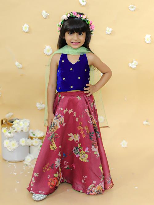 girl floral print lehenga choli with dupatta - 20419028 - Very Small Image - 1