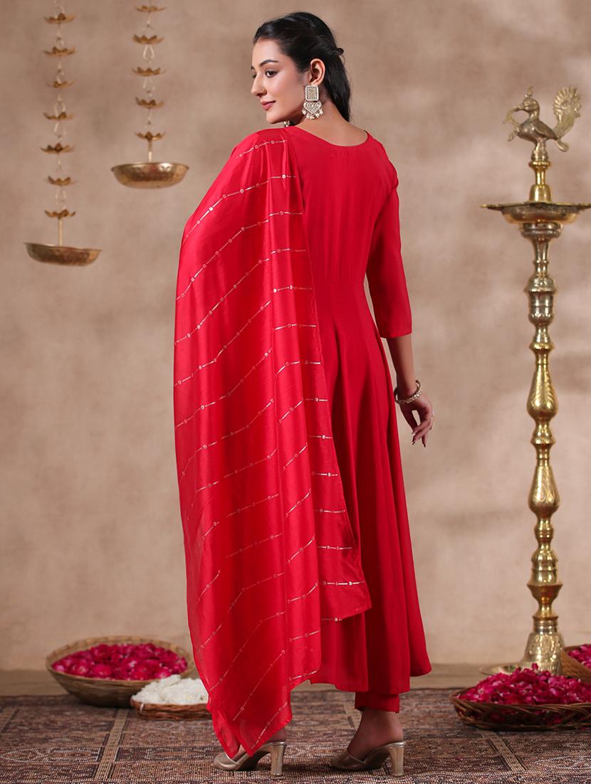 women red round neck kurta pant set with dupatta - 20419131 - Zoom Image - 2