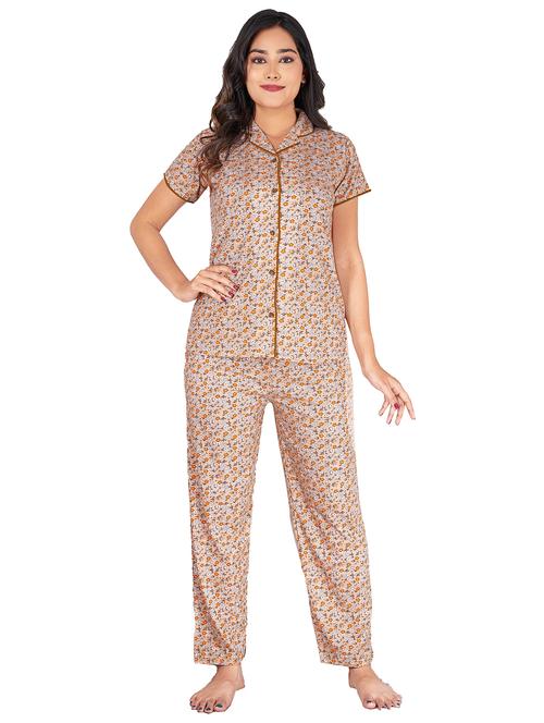 beige floral print pyjama nightwear set - 20419540 - Very Small Image - 1