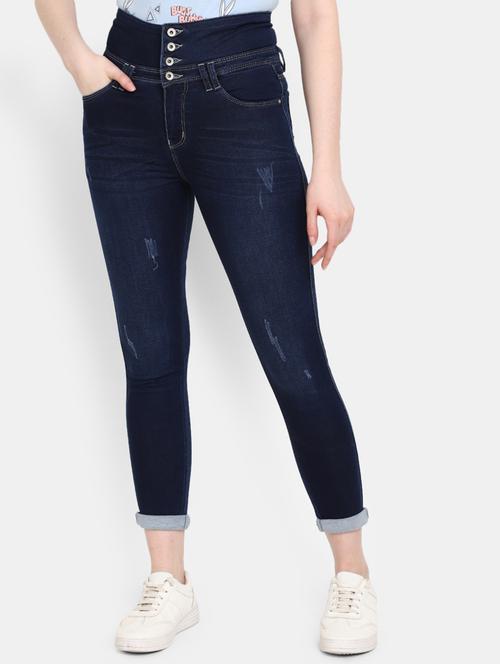 dark blue distress denim jeans - 20420076 - Very Small Image - 1