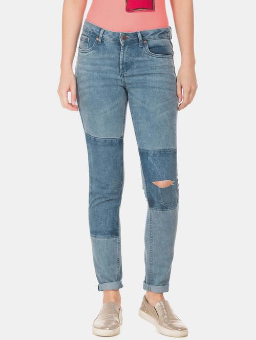 blue knee slit denim jeans - 20420079 - Very Small Image - 1