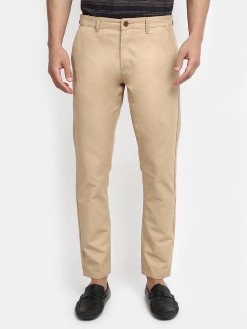men solid cream cotton chinos regular fit casual trouser - 20420149 - Very Small Image - 1