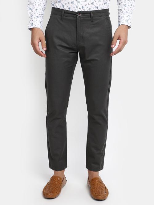 men solid charcoal cotton chinos regular fit casual trouser - 20420151 - Very Small Image - 1