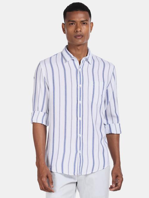 White Striped Long Sleeves Casual Shirt - 20420606 - Very Small Image - 1