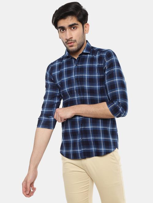 blue checkered long sleeves casual shirt - 20420650 - Very Small Image - 1