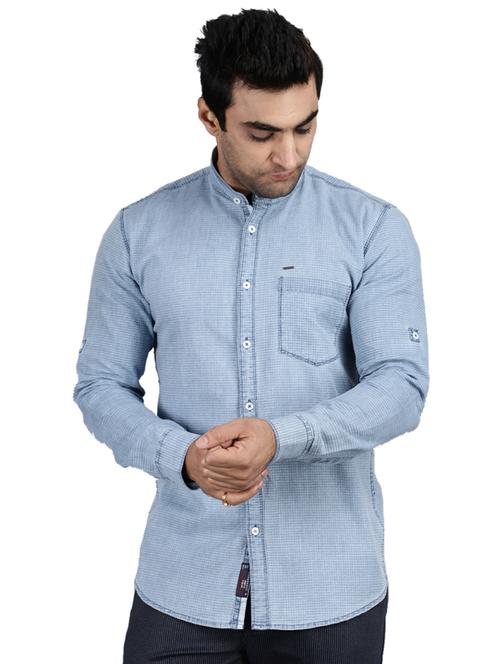 blue solid long sleeves casual shirt - 20420655 - Very Small Image - 1