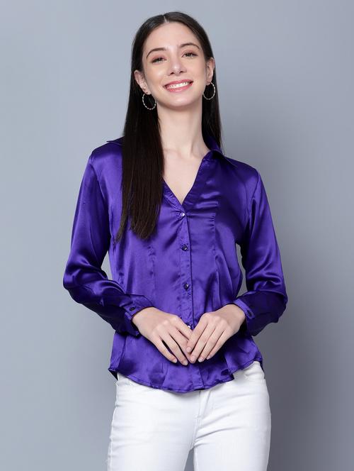 women blue solids long sleeves shirts - 20420815 - Very Small Image - 1