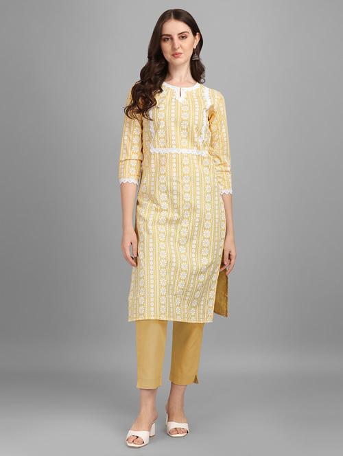 yellow printed straight kurta - 20420820 - Very Small Image - 1