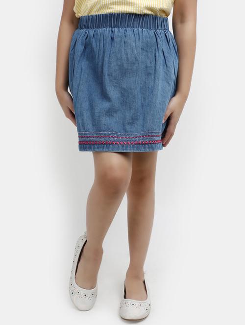 blue bottom embroidered denim skirt - 20420999 - Very Small Image - 1