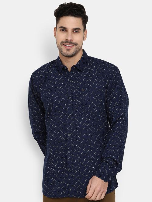 navy blue printed long sleeves casual shirt - 20421214 - Very Small Image - 1