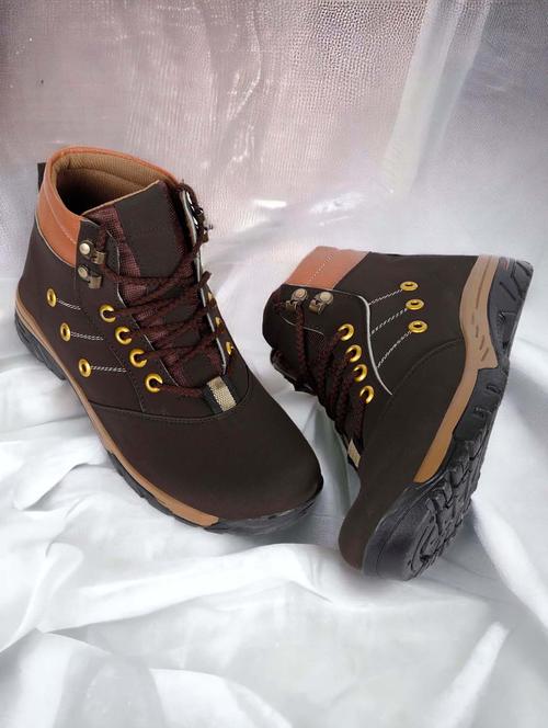 men color block coffee brown high ankle lace up boot - 20421817 - Very Small Image - 1