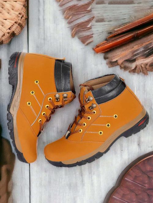 men color block tan high ankle lace up boots - 20421818 - Very Small Image - 1