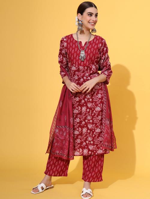 women floral printed kurta palazzo set with dupatta - 20422365 - Very Small Image - 1