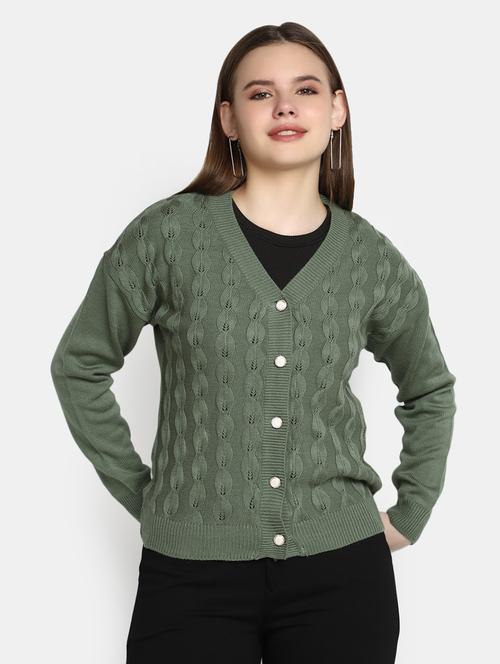 women's olive acrylic cardigan - 20422609 - Very Small Image - 1