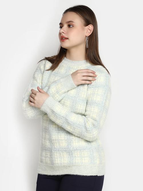 women's white checkered pullover - 20422619 - Very Small Image - 1