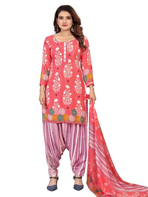 women peach floral printed unstitched suits - 20424155 - Very Small Image - 1