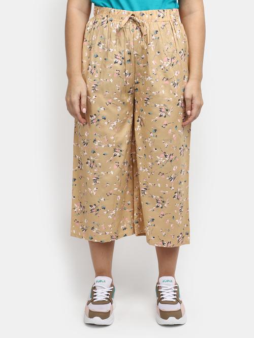 beige floral printed culottes - 20424226 - Very Small Image - 1