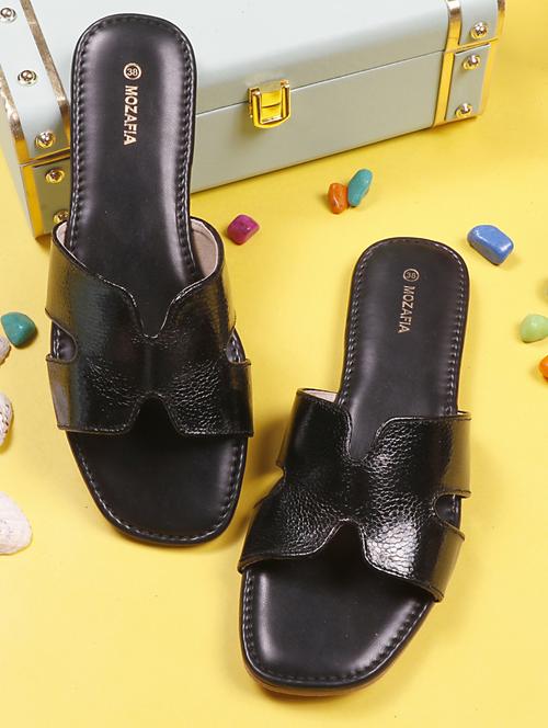 women solid black slip on casual sandal - 20425008 - Very Small Image - 1