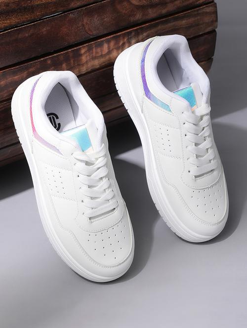 white pu laceup sneakers - 20425616 - Very Small Image - 1