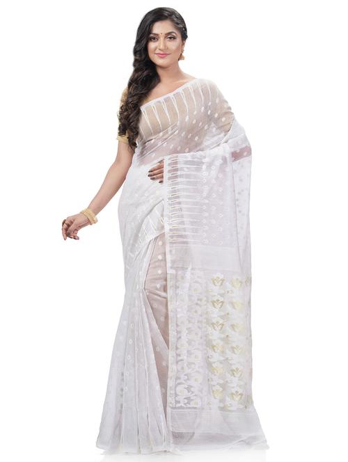 women's self design white colored saree with blouse - 20427127 - Very Small Image - 1