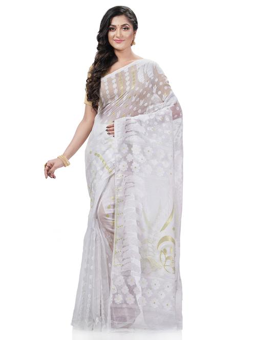 women's self design white colored saree with blouse - 20427137 - Very Small Image - 1