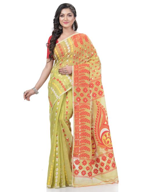 women's self design olive colored saree with blouse - 20427156 - Very Small Image - 1