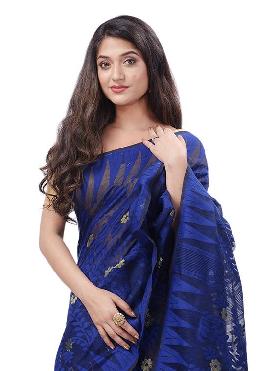 women's self design navy blue colored saree - 20427178 - Standard Image - 2