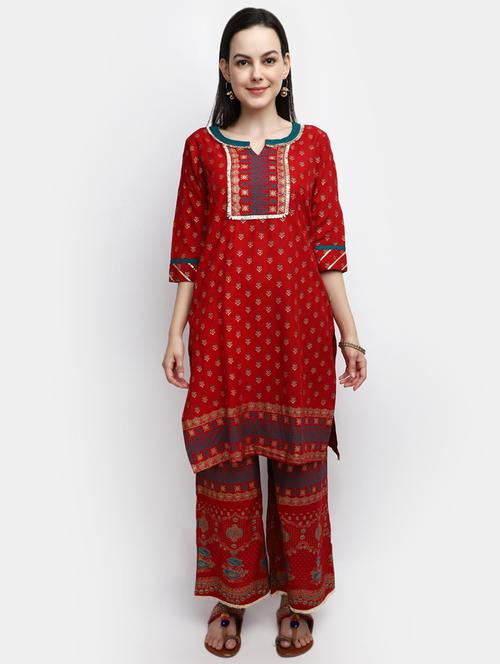 maroon kurta palazzo set  - 20427461 - Very Small Image - 1