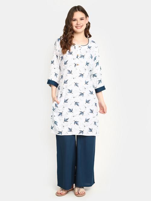 women white round neck kurta palazzo set - 20427465 - Very Small Image - 1