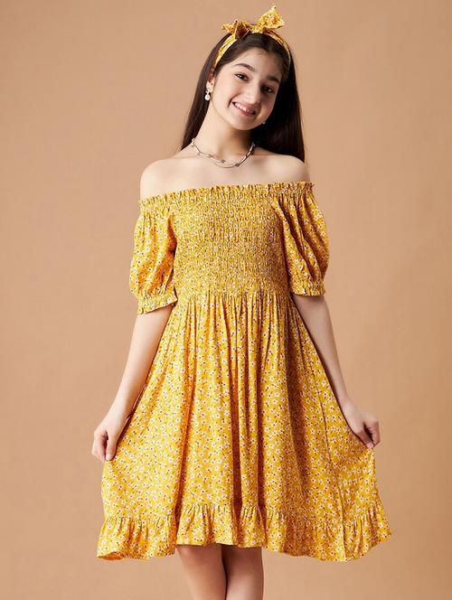 girls yellow floral print frock - 20428235 - Very Small Image - 1