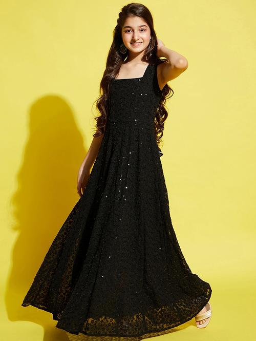 girls embroidered georgette party gown - 20428284 - Very Small Image - 1