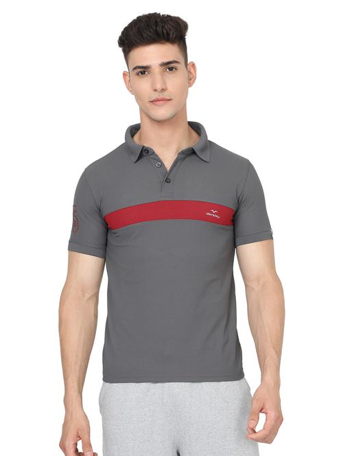 men color block grey polyester polo t-shirt - 20428365 - Very Small Image - 1